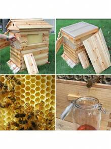 7Pcs Auto Honey Bee Hive Beehive Frames + Beekeeping Brood Wooden Bee House Box - Màu gỗ - Xem 5