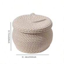 Cesta de almacenamiento de escritorio tejida de 24 cm de diámetro con tapa, cesta para huevos, organizador de maquillaje, aperitivos y artículos varios