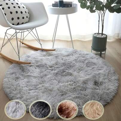 1 Pc Round Tie Dye Light Gray Fluffy Rug, Sofa Bedroom Bedside Non-Slip Floor Mat, Soft Area Rug Large Modern Living Room Plush Floor Mat, Room Decor Gifts Birthday Graduation