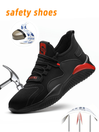 Men's Steel Toe Work Shoes Rubber Sole Puncture-Proof Breathable Industrial Construction Athletic Shoes
