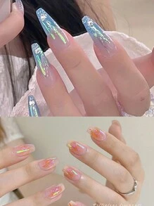 4 Boxes Glass Aurora Nail Art Glitter Flakes, Multicolor Aurora Holographic Shiny Nail Sequins, 3x3cm Round Shaped Box Nail Glitter Flakes For DIY Manicure And Craft Design Nail Charms Nail Supplies