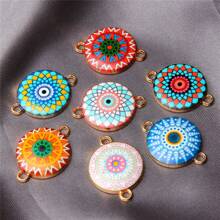 10pcs Enamel Floral Pattern DIY Jewelry Accessories Circular Pendant Connectors For Necklace And Bracelet
