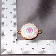 10pcs Enamel Floral Pattern DIY Jewelry Accessories Circular Pendant Connectors For Necklace And Bracelet