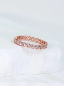 Charm-In Women's Minimalist Band Ring Brass With Rose Gold Plating Rings Cubic Zirconia Rings, Ideal Gift For Girlfriend, Mom, Wife - Hypoallergenic And Tarnish-Resistant Jewelry, Stackable Ring For Girls