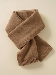 1pc Unisex Kids Knitted Warm Scarf, Simple Solid Color Windproof Comfortable Outdoor Scarf