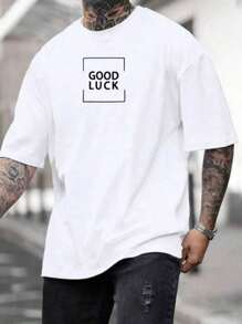 GOOD LUCK Men's T-Shirt 100% Cotton Premium Mesh Shoulder To Shoulder Reinforcement - 白色 - 查看 2