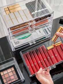 1 pieza Organizador de cajón de escritorio transparente para lápices labiales/brillos de labios, caja de almacenamiento de maquillaje a prueba de agua y polvo, para vacaciones en la playa, colección de baño, colección de dormitorio, gran capacidad