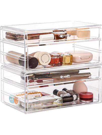 1 件透明桌面抽屉式口红/唇彩收纳盒，防水防尘化妆品收纳盒，适用于假日海滩、浴室收纳、卧室收纳，大容量
