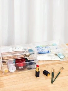 1 pieza Organizador de cajón de escritorio transparente para lápices labiales/brillos de labios, caja de almacenamiento de maquillaje a prueba de agua y polvo, para vacaciones en la playa, colección de baño, colección de dormitorio, gran capacidad