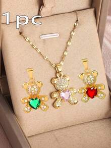 1 pieza Collar de cobre con colgante de oso de dibujos animados, joyería linda para que los niños usen en fiestas o en la vida diaria (caja no incluida) - Unitalla - Ver 1