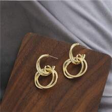 1 件时尚金色几何简约金属圆形耳坠，适合女士日常佩戴礼物 - 金色 - 查看 7