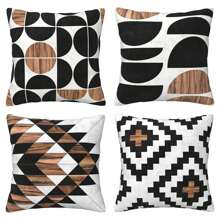 4 sztuki średniowiecznej poszewki na poduszki z połowy wieku nowoczesne betonowe słoje drewna poszewka na poduszkę czarno-biała poszewka na poduszkę wystrój domu poszewka na poduszkę jednostronna bez rdzenia poduszki