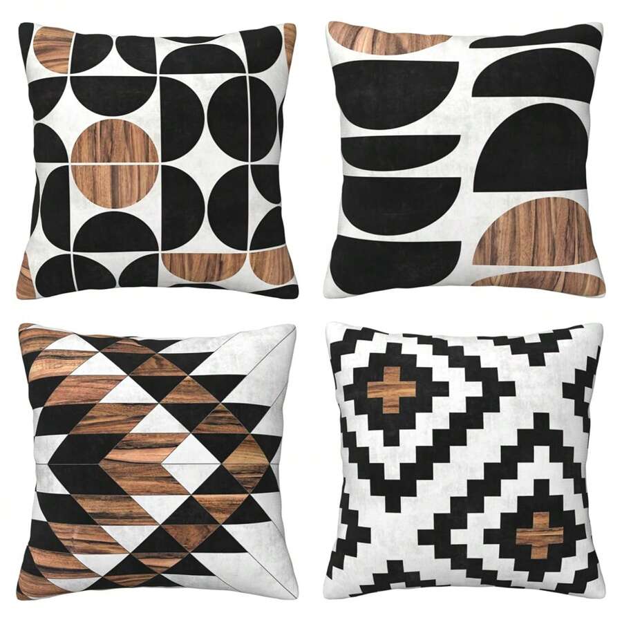 4 sztuki średniowiecznej poszewki na poduszki z połowy wieku nowoczesne betonowe słoje drewna poszewka na poduszkę czarno-biała poszewka na poduszkę wystrój domu poszewka na poduszkę jednostronna bez rdzenia poduszki