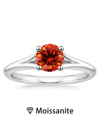 1 件女士高品质单环，2.3 克 925 纯银，1 克拉彩色圆形莫桑石，优雅时尚珠宝，结婚订婚周年纪念礼物，包括莫桑石证书和豪华礼盒