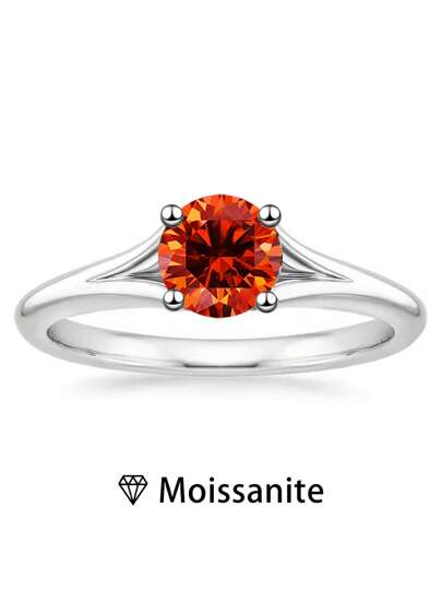 1pc Women's High Quality Single Ring, 2.3g 925 Sterling Silver, 1 Carat Colored Round Moissanite, Elegant & Fashionable Jewelry, Wedding Engagement Anniversary Gift, Includes Moissanite Certificate And Deluxe Gift Box