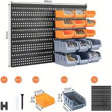 32Pcs Wall Mounted Storage Bins Backboard DIY Stackable Workshop Storage For Tools Hardwares Crafts 64 X 41cm Plastic Bin Panel Rack With Screws For Tool Shed Garage Workshop(Orange+Gray) - Orange+Gray - View 4