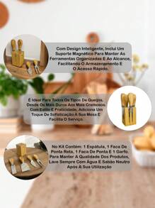 Cheese Knife Set With Magnetic Wooden Stand 4 Pieces With Durable And Precise Blades - 摩卡棕 - 查看 3