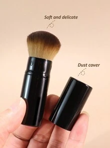 1pc Retractable Travel Kabuki Face Makeup Brush, Suitable For Blush, Foundation, Powder, Contour, Highlighter, Cruelty-Free, With Brush Cap - Brown - View 4