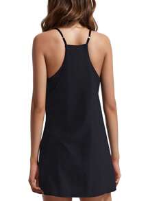 Women's Casual Sleeveless Scoop Neck Tunic Dress With Pockets, Short Backless Criss Cross Black Summer Sundress - 黑色 - 查看 2