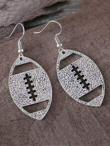 1 对独特镀银足球橄榄球吊坠耳环锌合金复古优雅女士运动配饰 - 銀色 - 查看 3