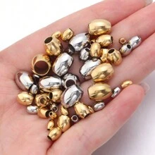 20-50pcs/Pack Stainless Steel Rice Beads, Tarnish Resistant Genuine Gold Plated Oval Loose Beads For DIY Jewelry Making - Rice Beads - View 3
