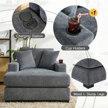 MERAX Oversized Chaise Lounger Modern Style Sofa Couch ,With Pillows, Charge Station & Cup Holders, Chenille Fabric(43.5"  ) - 43.5"-Blue Gray - View 4
