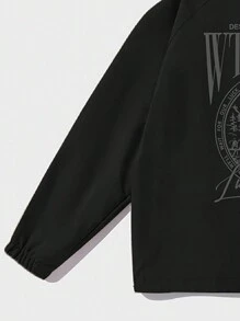 Men's Fashion Street Style Long Sleeve Turndown Collar Printed Solid Color Casual Jacket Outerwear, Autumn Winter, For Fall, Grunge - Black - View 6