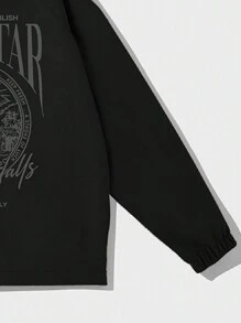 Men's Fashion Street Style Long Sleeve Turndown Collar Printed Solid Color Casual Jacket Outerwear, Autumn Winter, For Fall, Grunge - Black - View 7