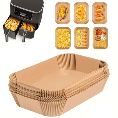 50/100/200入組,一次性空氣炸鍋墊紙（5.5''x8.6''）,長方形紙質炸鍋墊、紙質炸籃、烤盤、烤箱配件、烘焙工具、廚房小工具、廚房配件