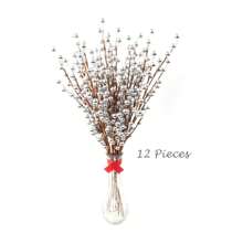 12-Pack Silver Holly Berry Stems With 35 Lifelike Berries | 19-Inch | Festive Holiday Decor | Trees, Wreaths, & Garlands | Christmas Picks | Home & Office Decor, Floral Home By Artificial Flowers - 銀色 - 查看 2