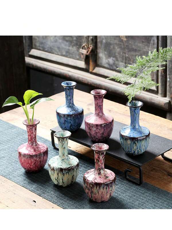 1pc Vintage Crackle Glaze Ceramic Flower Vase, Home Decor Tabletop Vase For Living Room, Hallway, Study (Single Vase, Flowers Not Included)