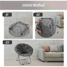 Moon Chair Folding Lounge Chair - Comfortable Single Sofa For Balcony, Bedroom, And Family Nap - Polyester/Steel And Cotton Filled Cushion Segmented Sofa, Suitable For Living Room Outdoor Furniture Cushion - 咖啡棕 - 查看 2