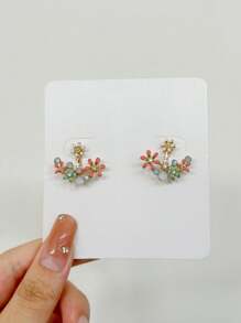 1 对精致多彩花卉耳钉，百搭春夏时尚，适合作为礼物，2025 年新品/礼盒珠宝