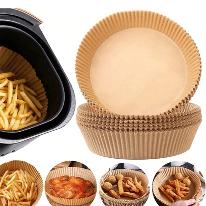 50/100/200pcs, Disposable Air Fryer Liners (6.3inch/8.0inch), Paper Air Fryer Liner Pots, Paper Basket Bowls, Baking Trays, Oven Accessories, Baking Tools, Kitchen Gadgets, Kitchen Accessories