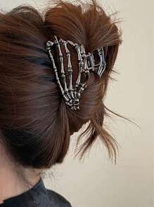 1 kẹp tóc bằng hợp kim kẽm cho tiệc Halloween, kẹp tóc hình bộ xương bằng kim loại cho mùa thu đông, kẹp tóc Goth tối màu - màu đen - Xem 5