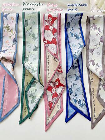 5pcs/Set Elegant Silk Scarves & Floral Pattern Hairbands & Headband & Hair Tie, Multi-Use For Daily Life And Vacation Turban Headband Sweatband Fall Winter Hair Band Hair Accessories For Women Bows Women Bandanas Soft Headwrap Women Scarf