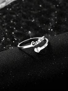 Customized Name Ring, Personalized Jewelry, Stainless Steel Adjustable Ring, Couple Gift - Silver - View 3