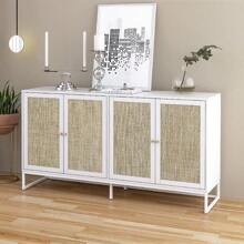 Modern Sideboard Cabinet, Accent Storage Cabinet With Rattan Doors And Adjustable Shelves, Freestanding Sideboard Storage Cabinet For Kitchen Dining Living Room Hallway Office - trắng - Xem 6