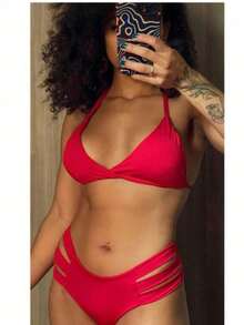 SHEIN IN BRAZIL Neon Bikini With Lined Cups Panties With Wide Straps Small/Foreign/Swimwear/Swimsuit/Full/Fast Direct Shipping - Hồng - Xem 7