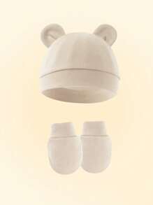 6 件/2 件婴儿帽子和手套套装，纯色纯棉保暖防摔防刮可爱耳朵育儿帽和手套，适合新生婴儿男孩和女孩日常使用 - 彩色 - 查看 7