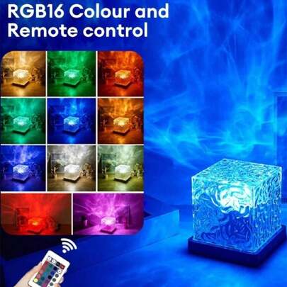 1个RGB吸顶装饰夜灯，多功能水波投影灯，海洋波浪旋转氛围灯，带遥控器，彩色LED投影营造梦幻氛围，适用于客厅、卧室