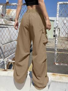 1pc Teen Girls Loose Flap Pocket Side Drawstring Cargo Pants, Suitable For Spring, Summer And Autumn/Winter