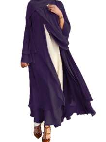 1 件双层雪纺开衫 Abaya 搭配同款头巾，适合女性日常穿着万圣节 - 彩色 - 查看 13