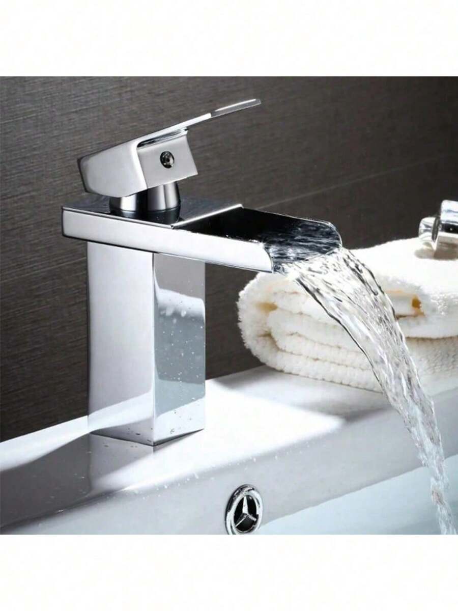 Single Lever Waterfall Tap Hot And Cold Water Mixer Bathroom Low Channel - 銀色 - 查看 1