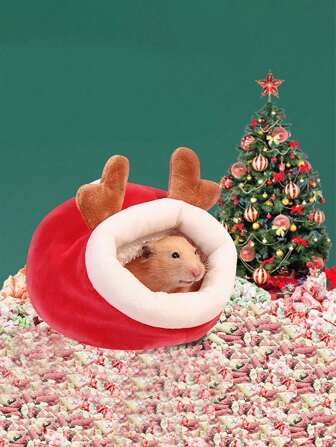 1pc Christmas Gold Plush Comfortable Nest, Suitable For Hamsters, Gerbils And Other Small Pets