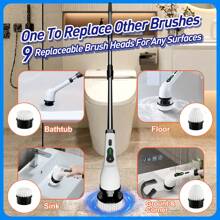 Electric Rotary Scrubber, 6/9 Replaceable Brush Heads, Home Portable Cleaning Brushes, 2 Adjustable Speed Cleaning Cordless Electric Scrubbers, Adjustable And Detachable Handle Shower Scrubbers For Flooring, Bathroom Bathtubs