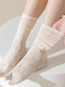 1 par de calcetines de dos dedos con estilo japonés Majilaloryta con ribete de encaje para mujer