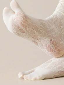 1 par de calcetines de dos dedos con estilo japonés Majilaloryta con ribete de encaje para mujer