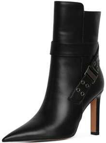 Wedding Season Bridesmaid Shoes Women's Pointed Toe Ankle Boots Fashionable Pointed Toe Slim Heels Shoes Banquets Office Lady Shoes - 黑色 - 查看 2