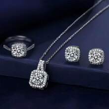 European American Style Jewelry Set Diamond Earring With Niche Design Ring Necklace Matching Jewelry Chain - 銀色 - 查看 1